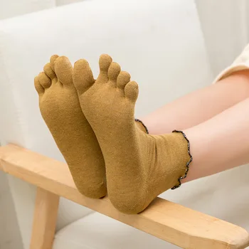 גרבי נשים כותנה חמש אצבעות, קפלים צבע מוצק הבוהן גרביים עם 5 בוהן קצרה דאודורנט הבוהן גרביים עם האצבעות Soks אישה גרב
