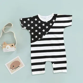 האמריקאי יום העצמאות זכר ונקבה התינוק קצר שרוול חליפת בגדים 1 ילד בן שרוול קצר רומפר התינוק