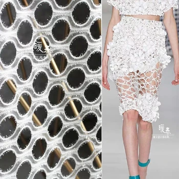 הולו-Out רשת בד טול לבן גדול חורים עגולים DIY עיצוב רשת דיג, מעיל חצאית שמלת בגדי מעצבים בד