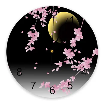 היפנים פריחת הדובדבן הירח מינימליסטי שעון קיר שקט שעונים דיגיטליים הביתה השינה, המטבח, הסלון קישוט