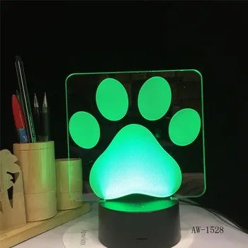 הכלב כף עקבות מידול 3D מנורת שולחן LED צבעונית מנורת הלילה עיצוב חדר השינה USB sleep תאורה הילדים ההולדת מתנות 1528