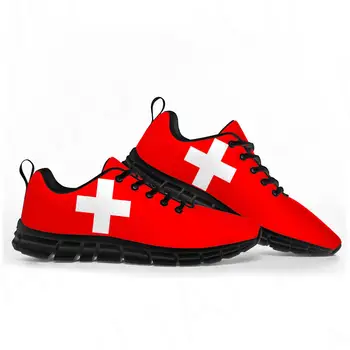 השוויצרי דגל נעלי ספורט Mens Womens עשרה ילדים ילדים נעלי ספורט שוויץ מזדמן מותאם אישית באיכות גבוהה זוג נעליים