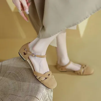 זמש סנדלי עור האישה 2023 קיץ נשים סנדלי נעלי אופנה נשים ללכת עם סנדלים baotou נעלי נשים נעליים