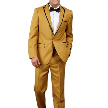 חדש בהזמנה אישית זהב לשיא דש גברים חליפה לחתונה 2 חלקים(ז ' קט+מכנסיים) כפתור אחד חליפות שושבין החתונה בלייזר תלבושת