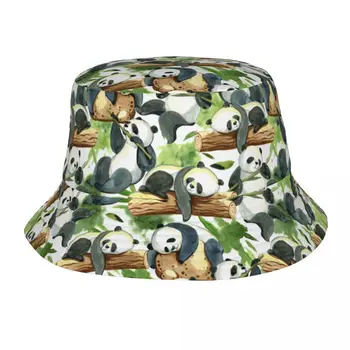 חמוד פנדה עם התזה ועלים יוניסקס מזדמן שמש כובע דלי הכובע על גברים, נשים, בוב היפ הופ כובעי קיץ דייג כובע פנמה