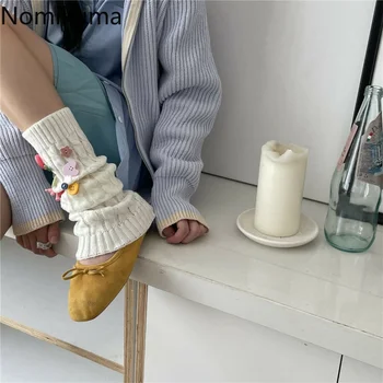 חמודה יפנית צבע ממתקים הרגל גרביים קוריאנים אביזרים Y2K בעבודת יד כפתור מחממי רגליים כיסוי סרוג חם ערימת גרביים Kawaii