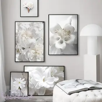 טרי אדמונית, ורד לבן שושן בד הציור הנורדי, פוסטרים, הדפסי אמנות קיר צמחים תמונות עבור חיים עיצוב חדר