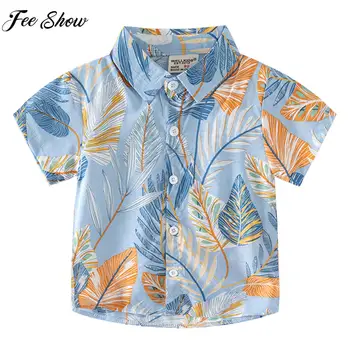ילדים קטנים הוואי להדפיס חולצה שרוול קצר Turn-למטה צווארון מזדמנים צמרות לובשים מדי יום חופשה על החוף צילום בגדי הקיץ