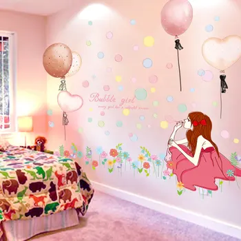 יצירתי ילדה מדבקות קיר DIY קריקטורה בלונים מדבקות קיר עבור חדר ילדים חדר השינה של תינוק בגן הילדים קישוט הבית