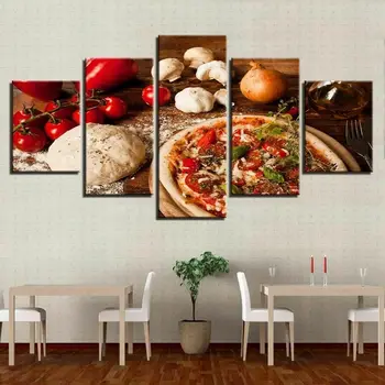 לא הפליל את פיצה עגבנייה פטריות מזון 5 פיסת אמנות קיר קנבס הדפסת פוסטרים של ציורים, ציור לסלון עיצוב הבית תמונות