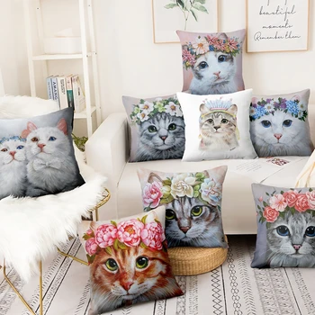 להתאמה אישית חמוד מייאו מייאו מודפס כרית כרית הביתה הספה כריות חתול כרית פרח חתול מודפס מבד