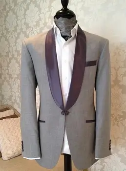 מותאם תוצרת אפור בהיר גברים חליפה Slim Fit 2 חתיכה החתן טוקסידו רשמית בלייזר חתונה נשף החליפה Terno Masculino ' קט+מכנסיים