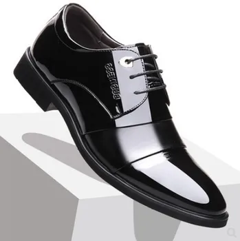 מזדמן מחודד בוהן המגמה הבריטית תחרה פטנט אופנה, Mens שמלת נעלי גברים לנשימה בהירים חתונה עסקים רשמית הנעל