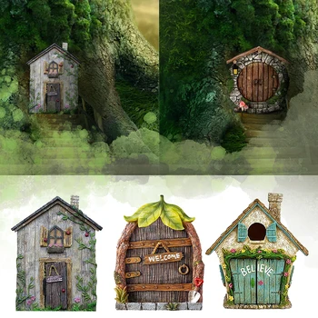 מיניאטורי פיות גמד הדלת צלמיות האלף בית Mini דלת עץ בחצר אמנות בעץ פיסול פסלים קישוט חיצוני גן עיצוב