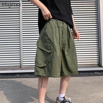 מכנסי גברים אופנה יפנית Strtwear רטרו נאה כיסים גדולים דינמי צעיר באגי מזדמנים קיץ היפ הופ אופנתי פופולרי