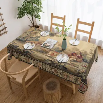 מלבני עמיד למים שמן הוכחה אובוסון (שטיח עתיק שטיח להדפיס את מפת השולחן מכסה מתאים בוהו צרפתית פרחים לשולחן בד