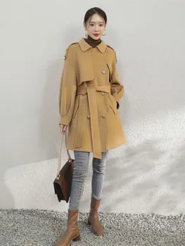 מעיל הצמר של נשים נקבה 2023 במהלך האביב, סתיו, חורף חדש פנאי בד מעיל מעיל ארוך