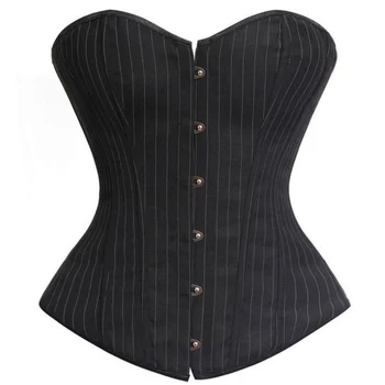 משרד ליידי Overbust Corselet סקסי שחור עם פסים תחרה מחוך מחוך הלבשה תחתונה העליון היומיום מועדון ללבוש את אופנת נשים בתוספת גודל