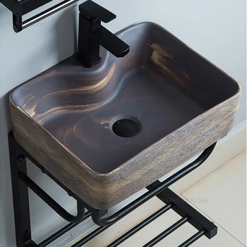 נורדי קיר אמבטיה כיורים מודרניים אביזרי אמבטיה קרמיקה התושבת מסתובב נגד אגן מלבני פשוט הכיור