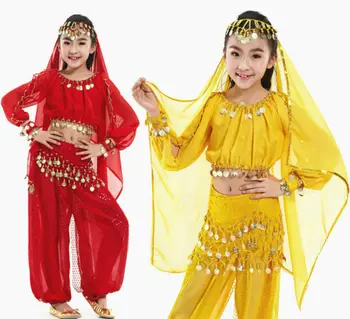 סגנון חדש ילדים ריקודי בטן תלבושות ריקוד מזרחי תלבושות ריקודי בטן רקדנית בגדי ריקוד הודי תחפושות לילדים 5pcs/set