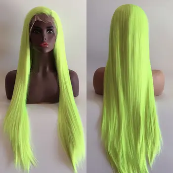 סינטטי פאה הקדמי של תחרה אור ירוק ארוך בצבע ישר עמיד בפני חום סיבי שיער טבעי השיער בצד פרידה לנשים פאות