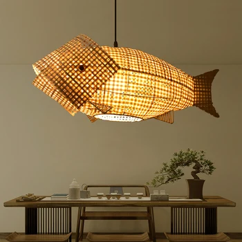 סיני קש תליית מנורה יצירתי אהיל נברשת עבור הסלון לחדר האוכל אורות תליון במבוק המנורה השעיה