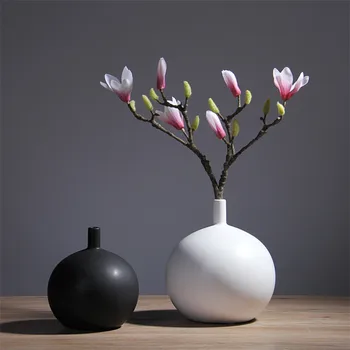 סקנדינבי מינימליסטי בשחור-לבן מודרני קרמיקה הידרופוני אגרטל עגול למשרד שולחן מט אגרטלי פרחים לקישוט הבית קישוטים