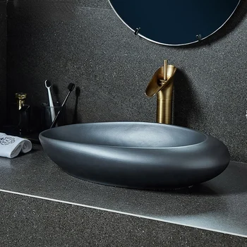 צבע מזוגג אמנות קרמיקה אליפסה שירותים היד השחורה כיורים עבור חדר האמבטיה