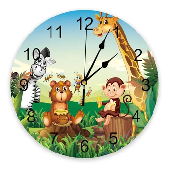 קריקטורה יער החיות זברה, ג ' ירפה, שעון קיר מודרני, עיצוב סלון עיצוב שעון קיר בבית Decore קיר שעון דיגיטלי