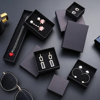 שחור קראפט נייר טבעת, עגילים, צמיד שרשרת תיבת תכשיטים מתנה קופסת תכשיטים אריזה & תצוגת תכשיטים ארגונית